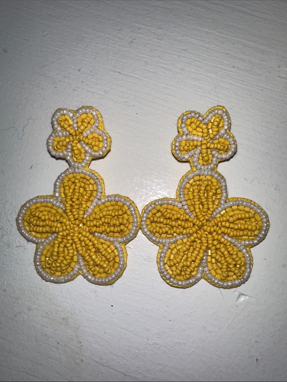 Handmade Yellow Beaded Flower Drop Earrings - Women Jewelry